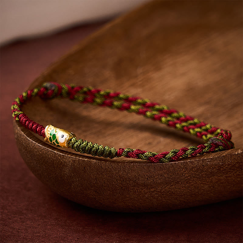 Buddha Stones Braided Colorful Red Green String Koi Fish Luck Bracelet Anklet