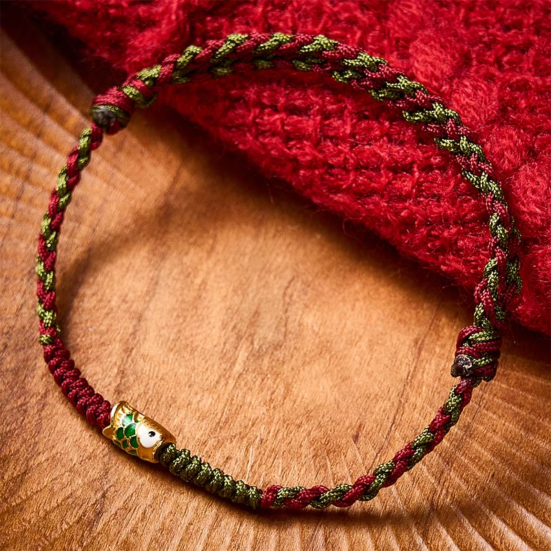 Buddha Stones Braided Colorful Red Green String Koi Fish Luck Bracelet Anklet