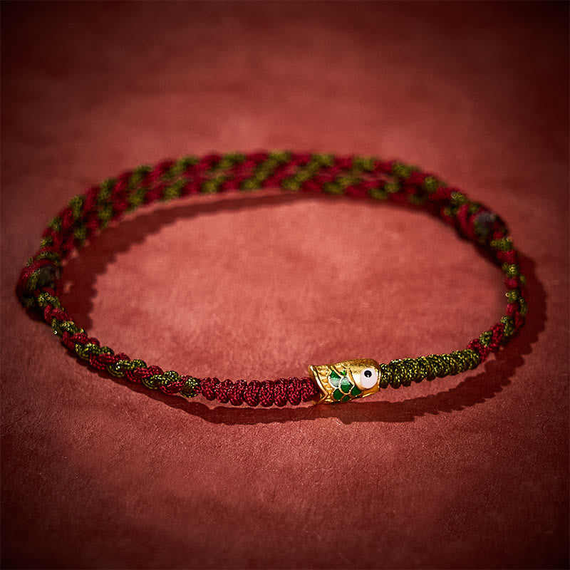 Buddha Stones Braided Colorful Red Green String Koi Fish Luck Bracelet Anklet