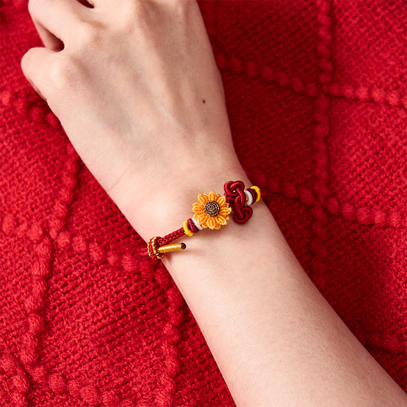 Buddha Stones Hand-Woven Red String Sunflower Luck Bracelet