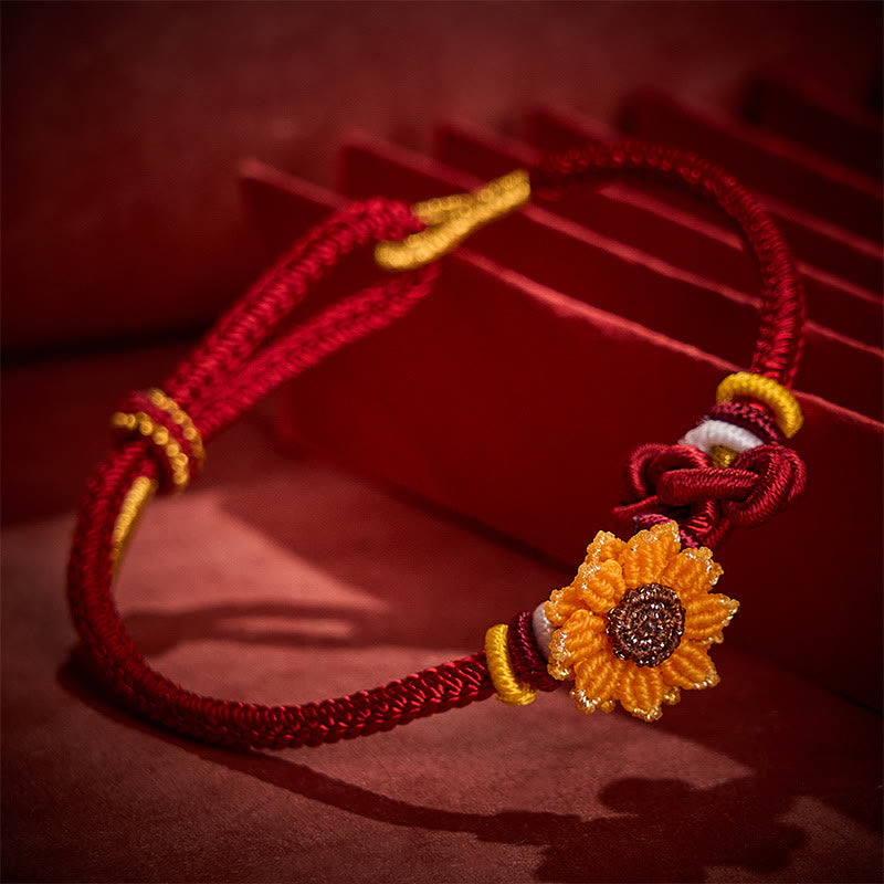 Buddha Stones Hand-Woven Red String Sunflower Luck Bracelet