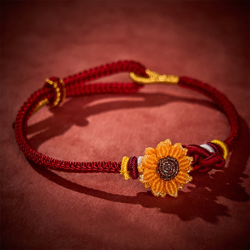 Buddha Stones Hand-Woven Red String Sunflower Luck Bracelet