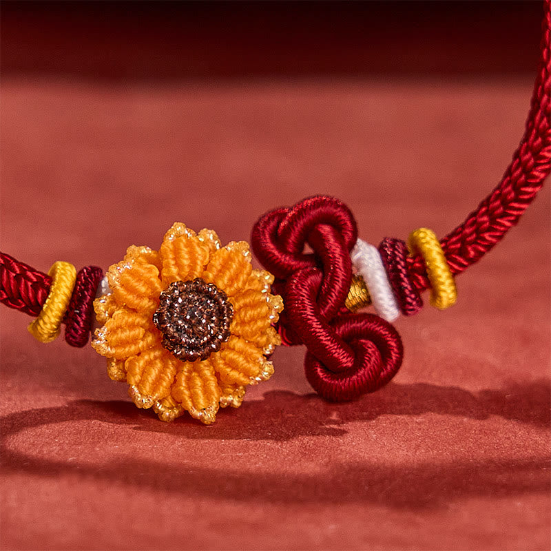 Buddha Stones Hand-Woven Red String Sunflower Luck Bracelet