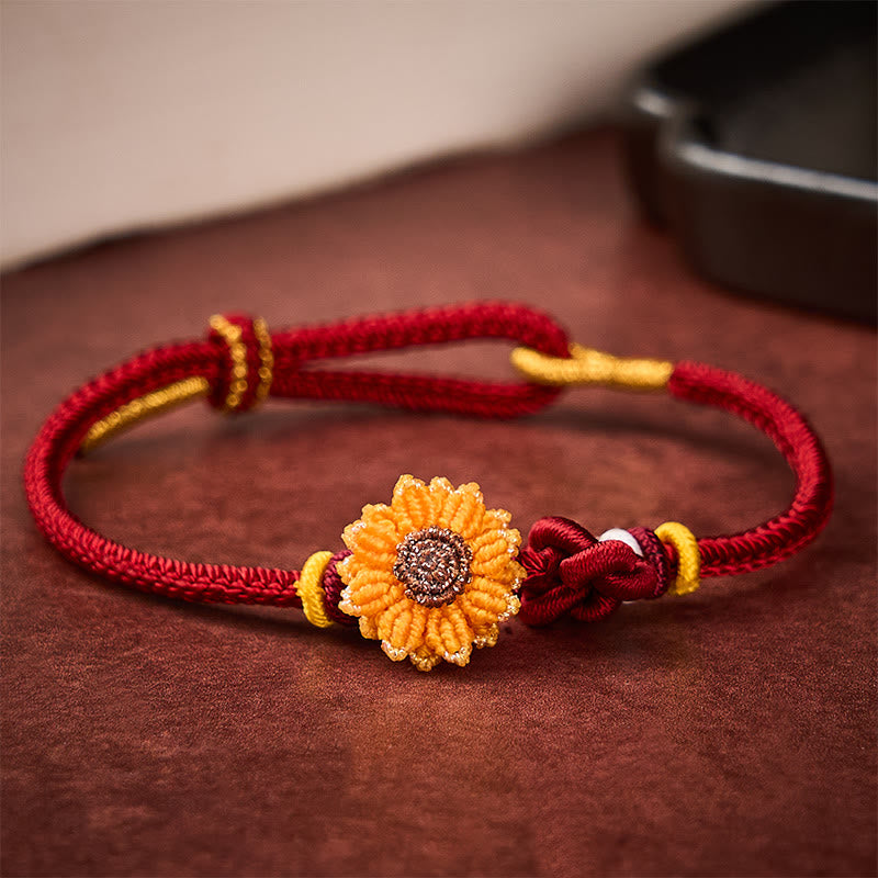 Buddha Stones Hand-Woven Red String Sunflower Luck Bracelet