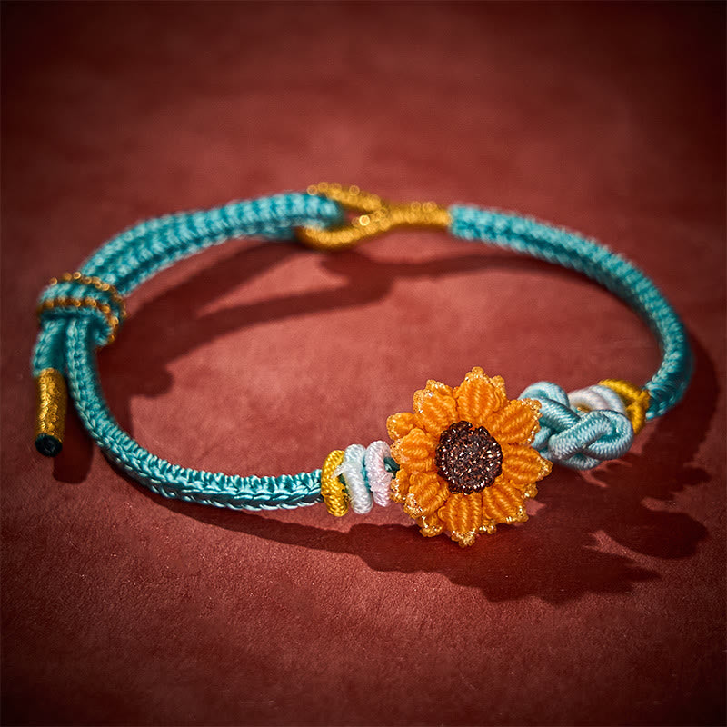Buddha Stones Hand-Woven Red String Sunflower Luck Bracelet