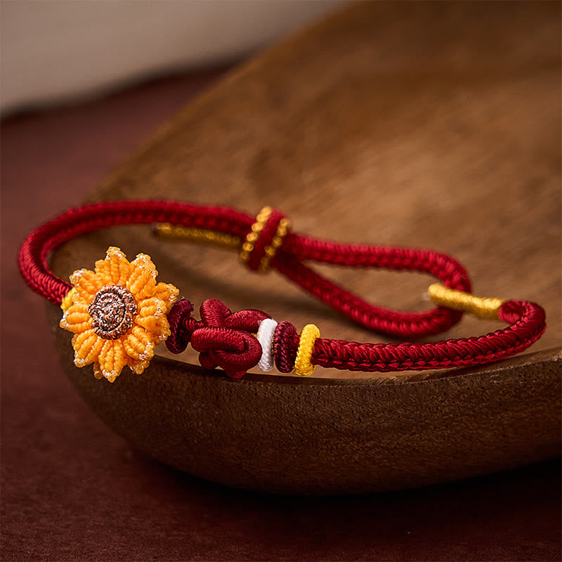 Buddha Stones Hand-Woven Red String Sunflower Luck Bracelet