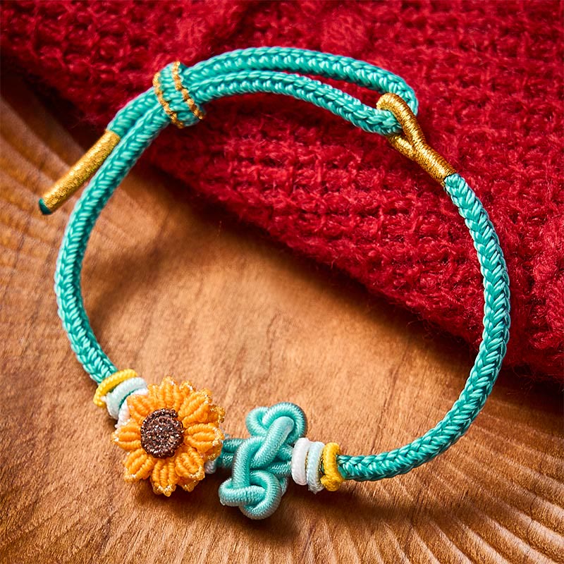 Buddha Stones Hand-Woven Red String Sunflower Luck Bracelet