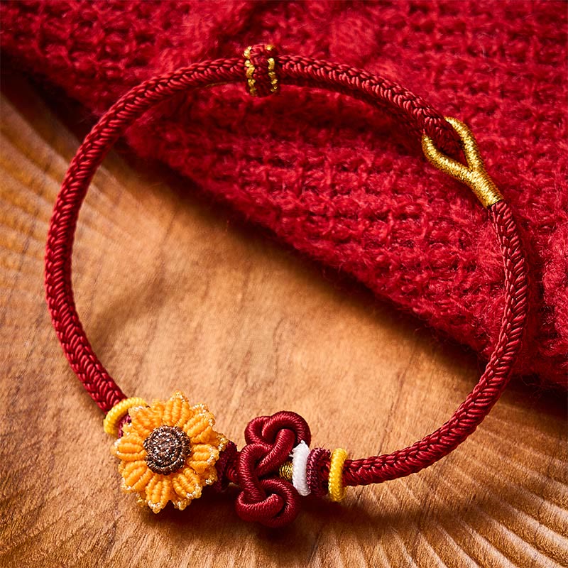 Buddha Stones Hand-Woven Red String Sunflower Luck Bracelet