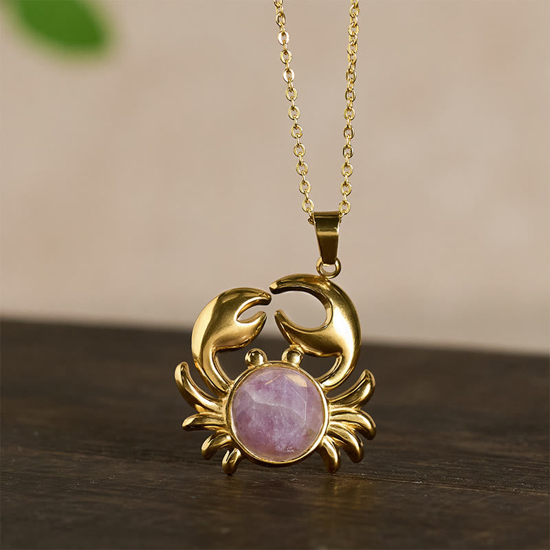 Buddha Stones Gold Plated Amethyst Crab  Inner Peace Necklace
