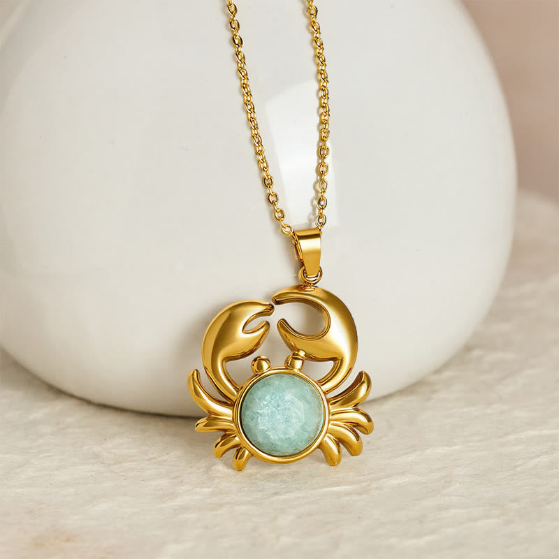 Buddha Stones Gold Plated Amethyst Crab  Inner Peace Necklace