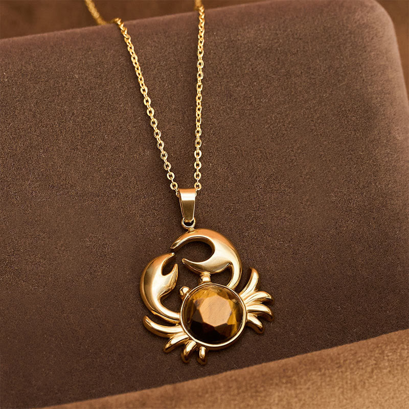 Buddha Stones Gold Plated Amethyst Crab  Inner Peace Necklace