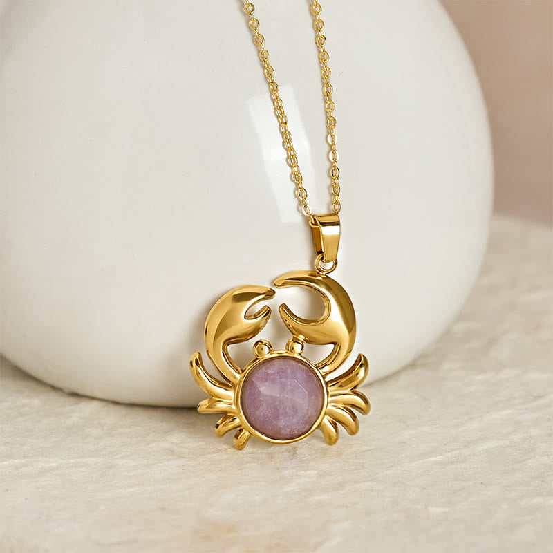 Buddha Stones Gold Plated Amethyst Crab  Inner Peace Necklace