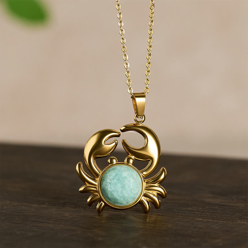 Buddha Stones Gold Plated Amethyst Crab  Inner Peace Necklace