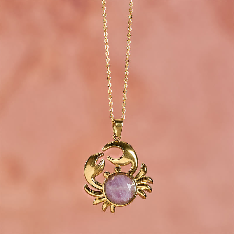 Buddha Stones Gold Plated Amethyst Crab  Inner Peace Necklace