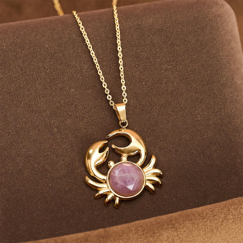 Buddha Stones Gold Plated Amethyst Crab  Inner Peace Necklace