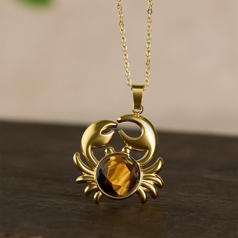Buddha Stones Gold Plated Amethyst Crab  Inner Peace Necklace