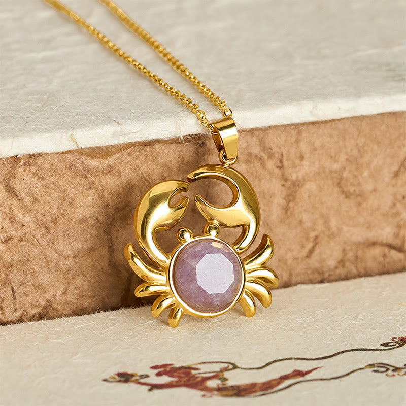Buddha Stones Gold Plated Amethyst Crab  Inner Peace Necklace