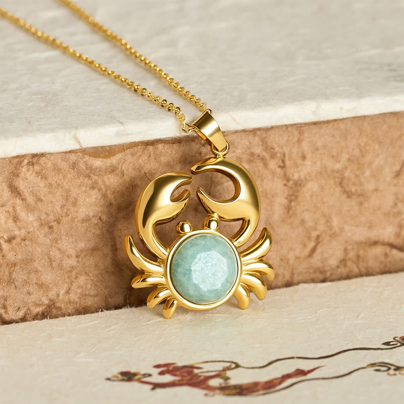 Buddha Stones Gold Plated Amethyst Crab  Inner Peace Necklace