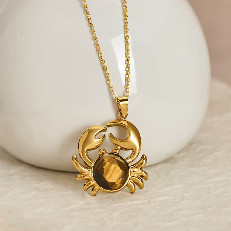 Buddha Stones Gold Plated Amethyst Crab  Inner Peace Necklace