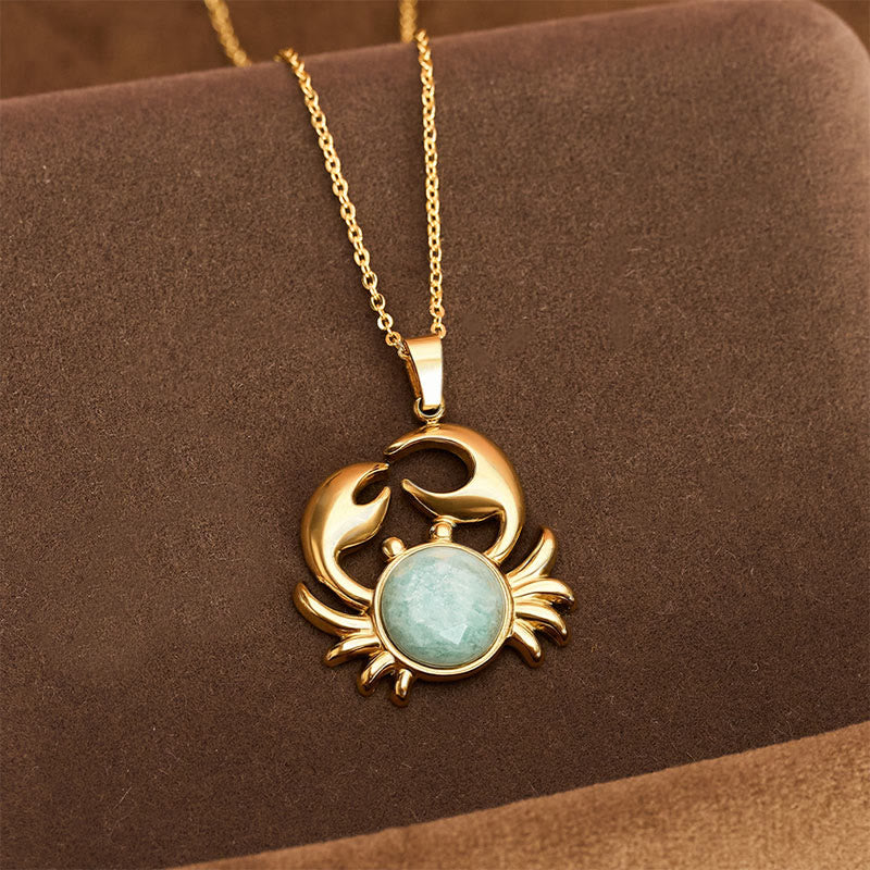 Buddha Stones Gold Plated Amethyst Crab  Inner Peace Necklace