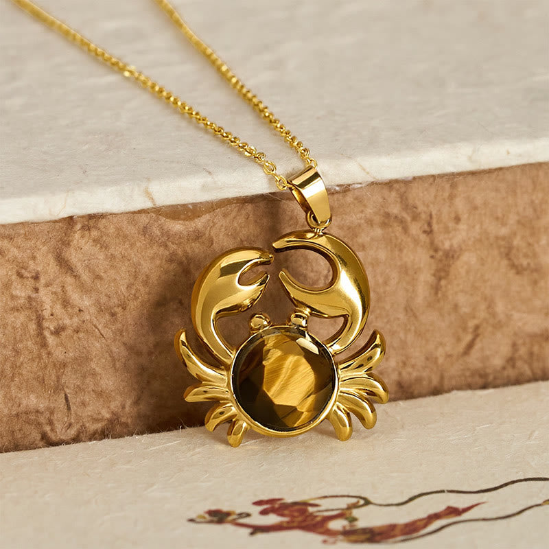 Buddha Stones Gold Plated Amethyst Crab  Inner Peace Necklace