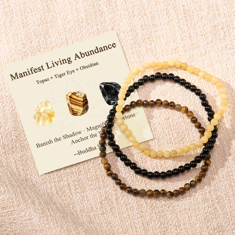 Buddha Stones 3pcs "Manifest Living Abundance" Topaz Clarity Bracelet Includes Gift Message Card