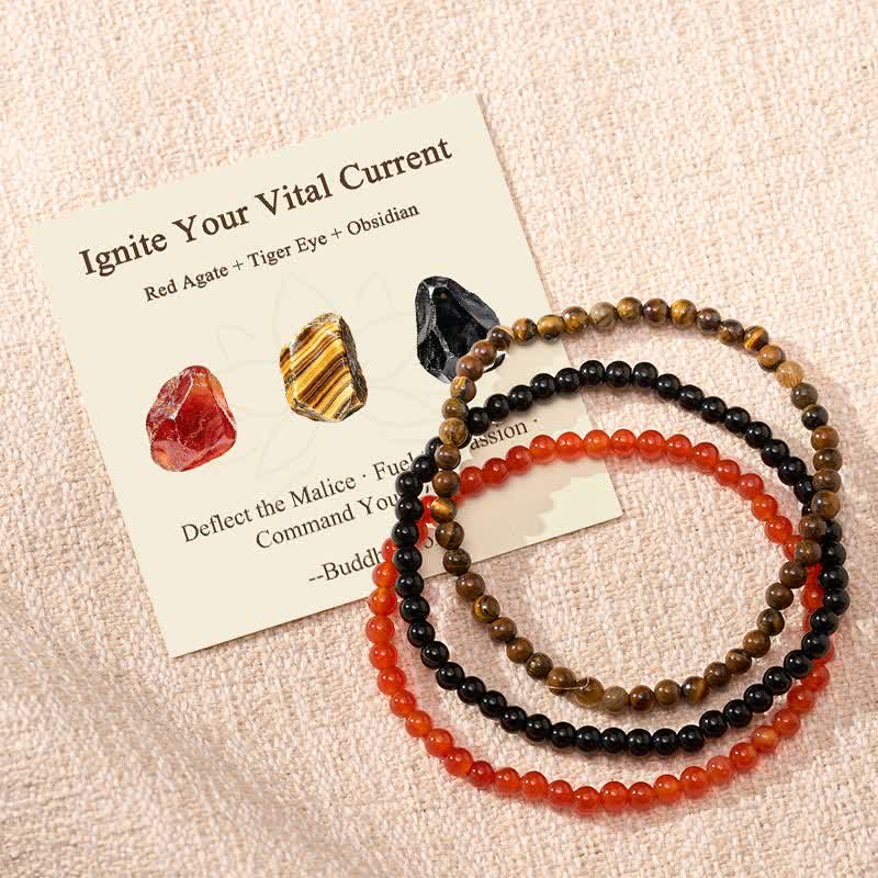 Buddha Stones 3pcs "Ignite Your Vital Current" Red Agate Purification Bracelet Includes Gift Message Card