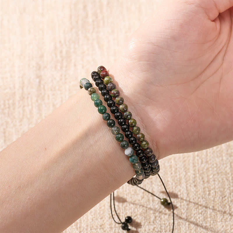 Buddha Stones 3pcs "Reclaim Your Vital Energy" Indian Agate Transformation Bracelet Includes Gift Message Card