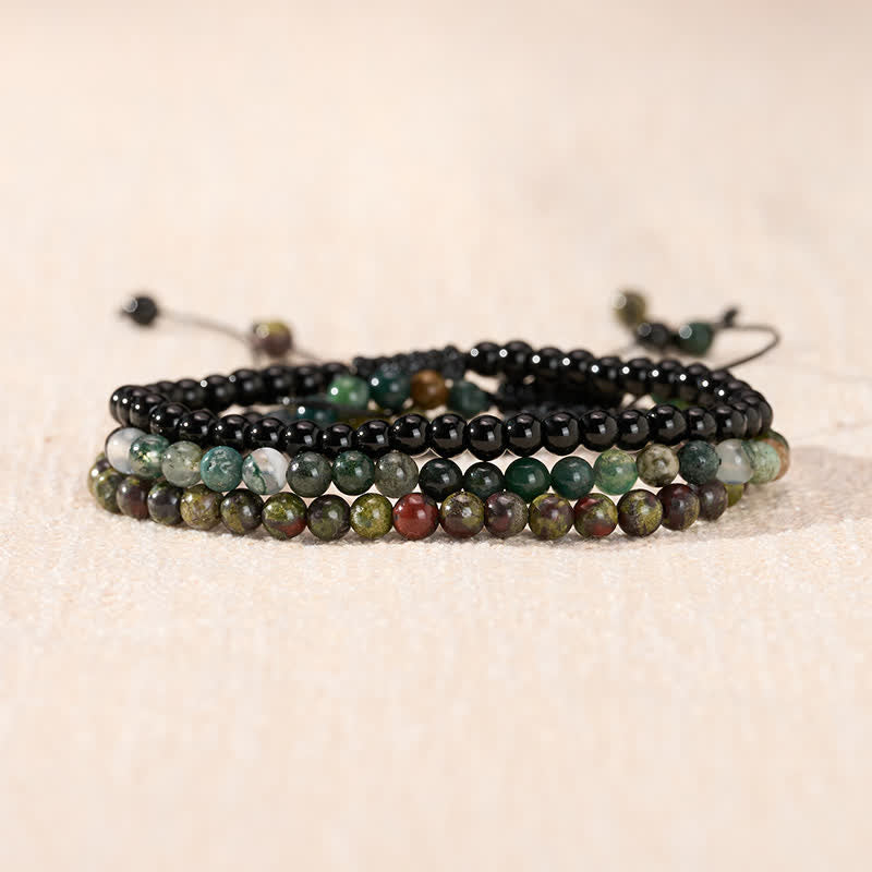Buddha Stones 3pcs "Reclaim Your Vital Energy" Indian Agate Transformation Bracelet Includes Gift Message Card