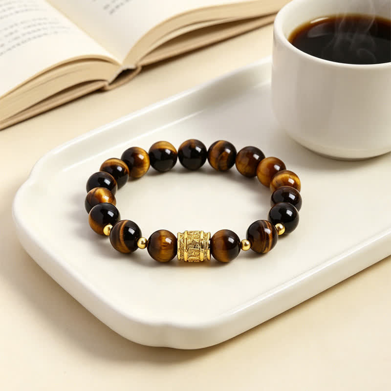 Buddha Stones Tiger Eye Black Obsidian Courage Beads Bracelet