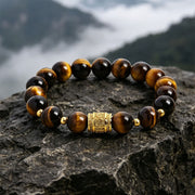 Buddha Stones Tiger Eye Black Obsidian Courage Beads Bracelet