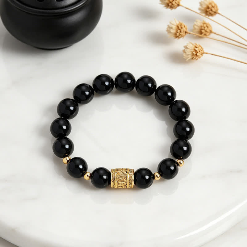 Buddha Stones Tiger Eye Black Obsidian Courage Beads Bracelet