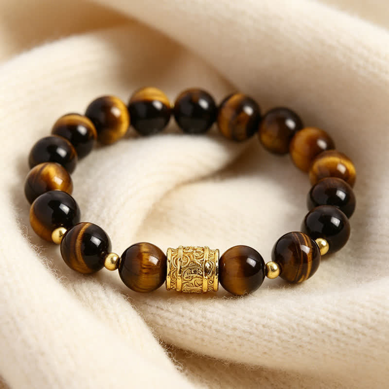Buddha Stones Tiger Eye Black Obsidian Courage Beads Bracelet