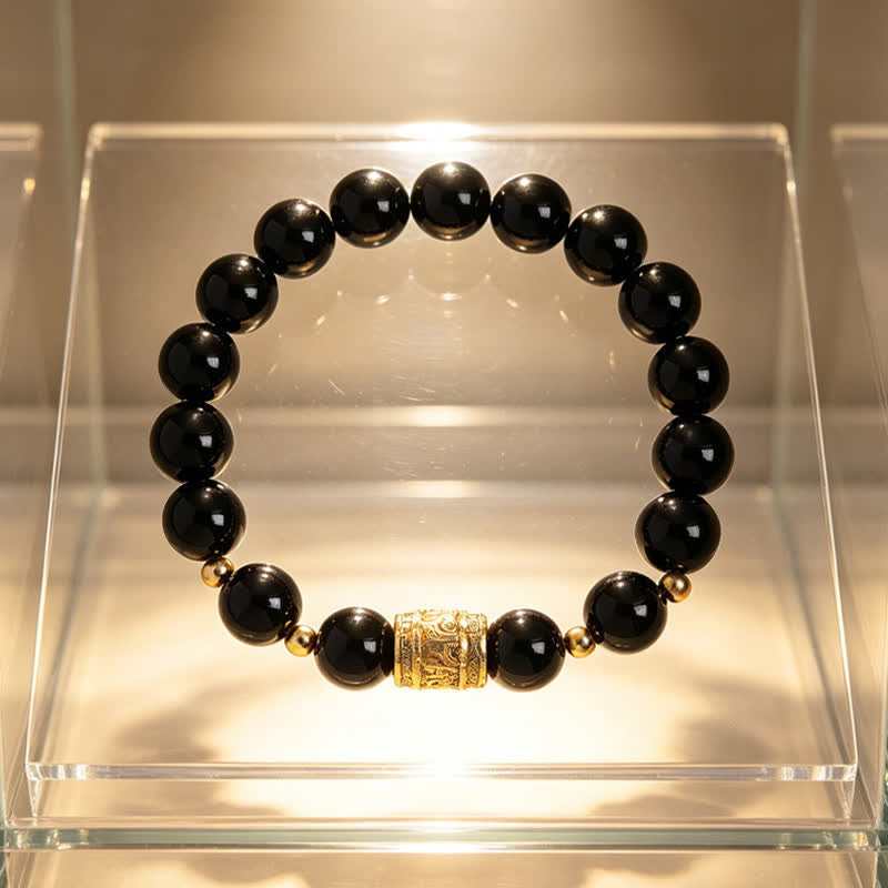 Buddha Stones Tiger Eye Black Obsidian Courage Beads Bracelet