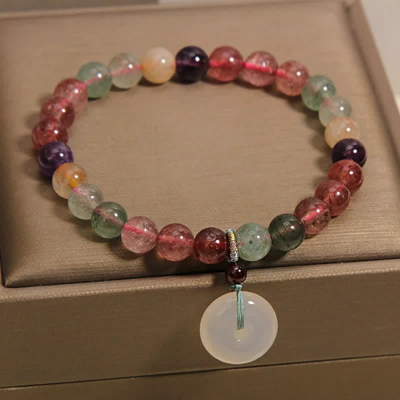 Buddha Stones Strawberry Quartz Chalcedony Peace Buckle Love Bracelet