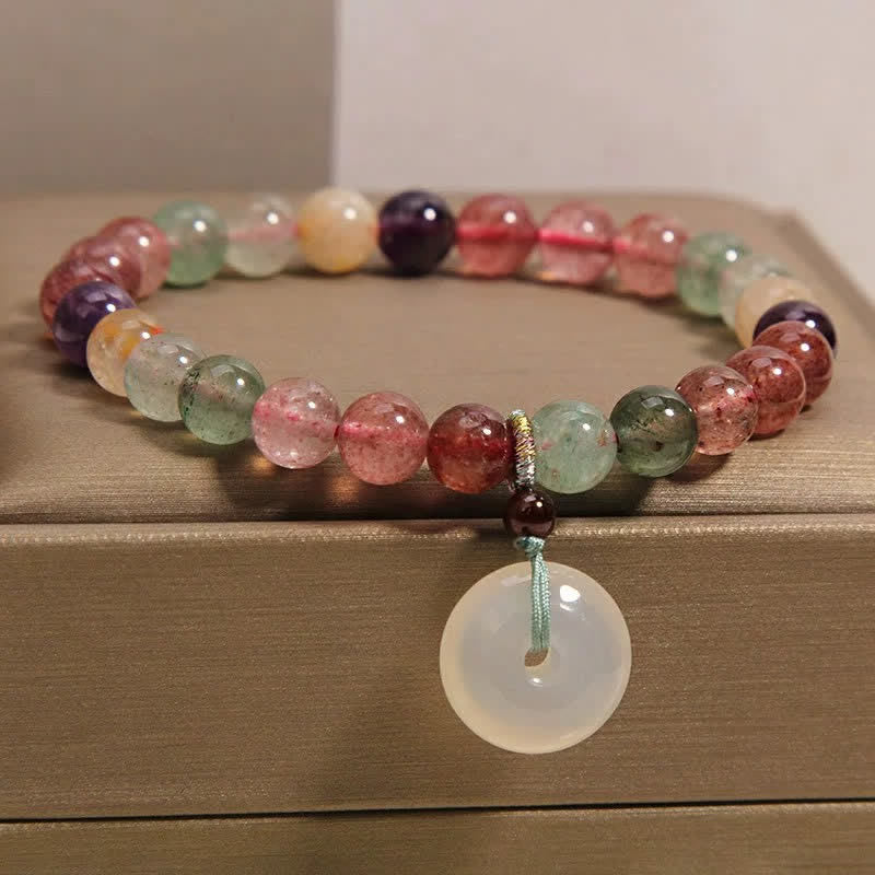 Buddha Stones Strawberry Quartz Chalcedony Peace Buckle Love Bracelet