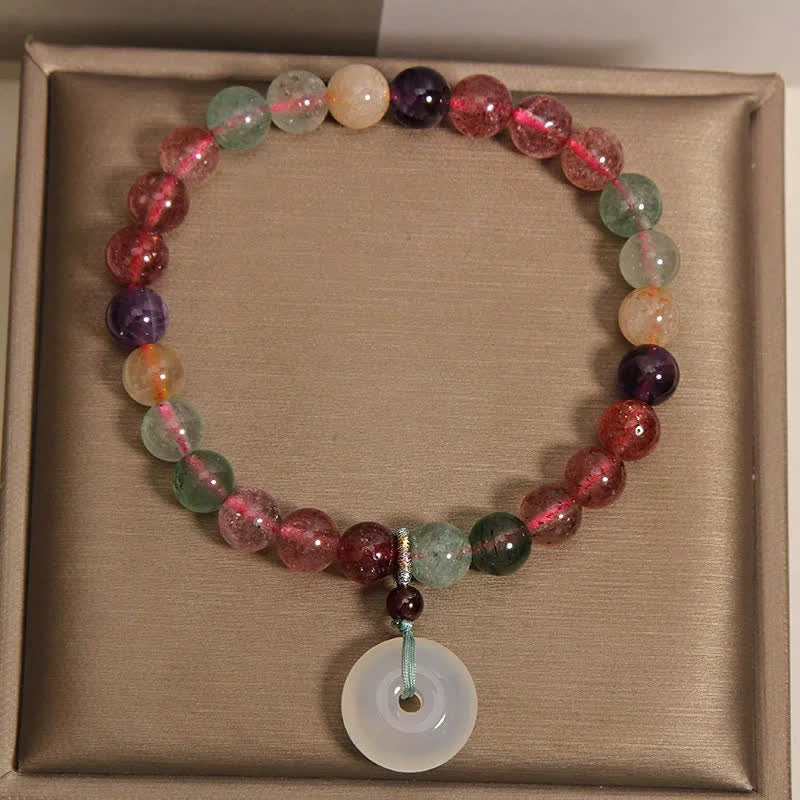 Buddha Stones Strawberry Quartz Chalcedony Peace Buckle Love Bracelet