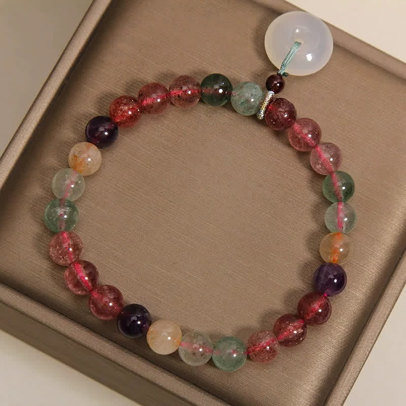 Buddha Stones Strawberry Quartz Chalcedony Peace Buckle Love Bracelet