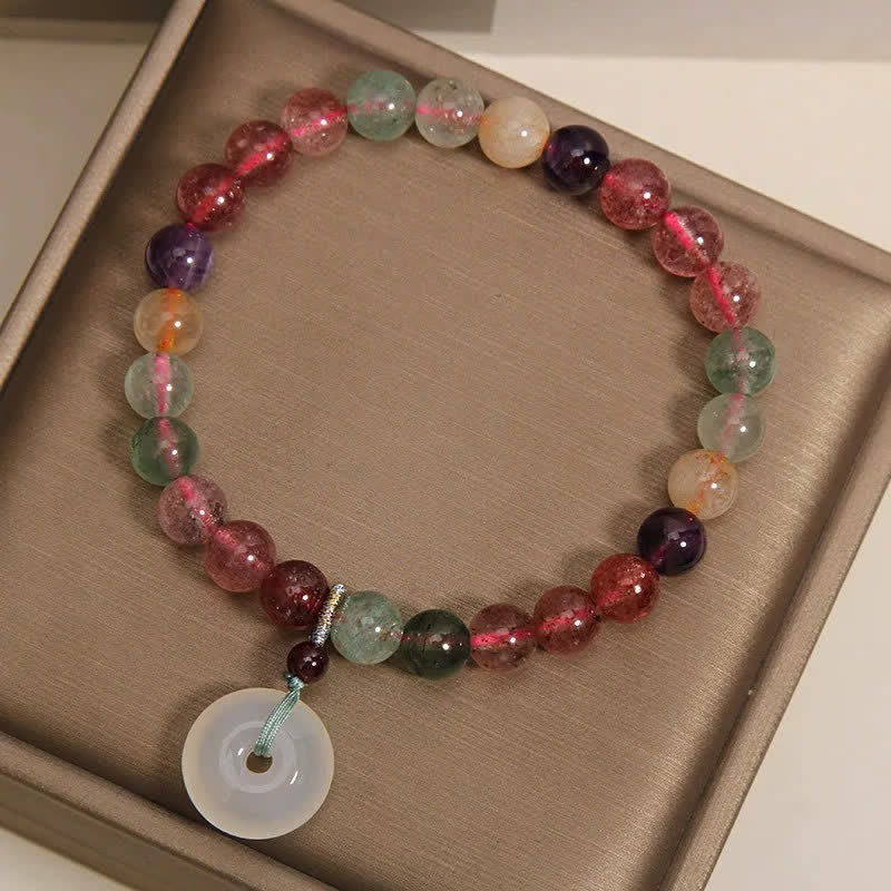 Buddha Stones Strawberry Quartz Chalcedony Peace Buckle Love Bracelet