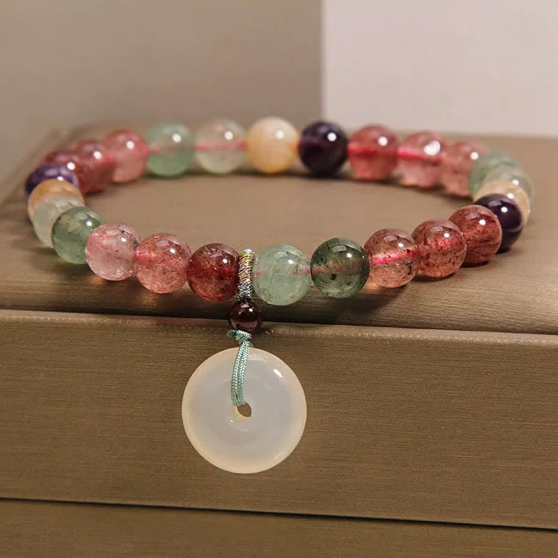 Buddha Stones Strawberry Quartz Chalcedony Peace Buckle Love Bracelet
