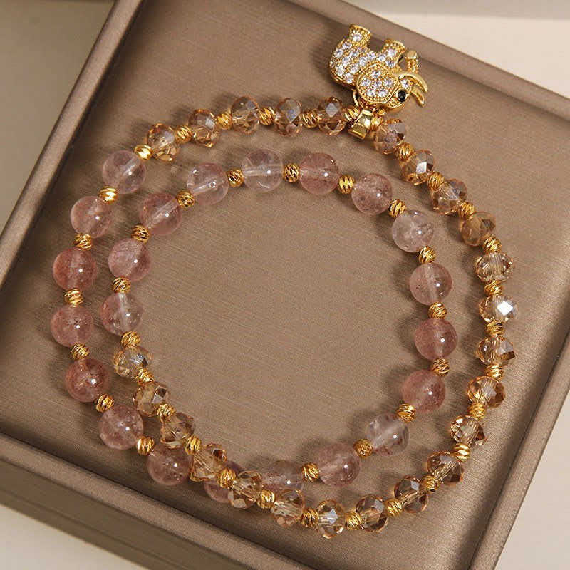 Buddha Stones Double Wrap Strawberry Quartz Elephant Healing Bracelet