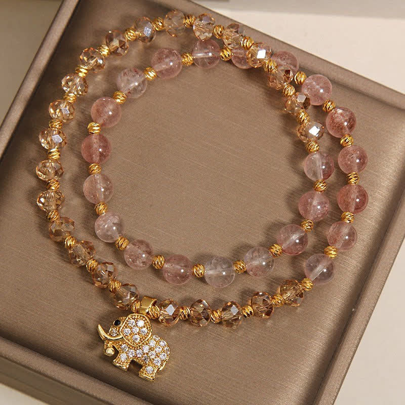 Buddha Stones Double Wrap Strawberry Quartz Elephant Healing Bracelet