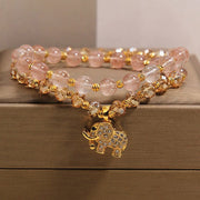 Buddha Stones Double Wrap Strawberry Quartz Elephant Healing Bracelet