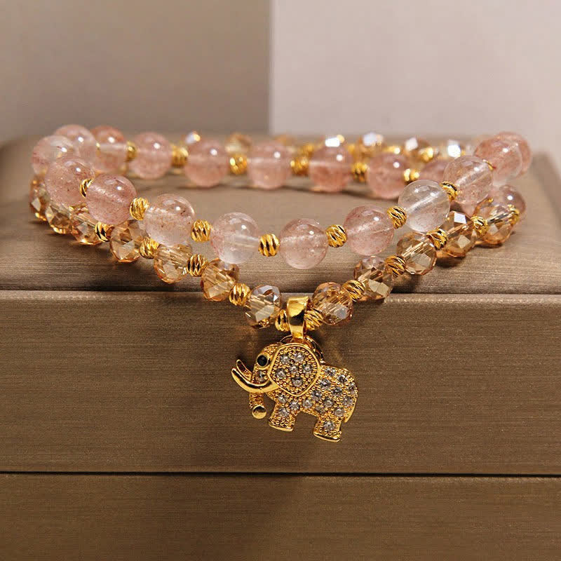 Buddha Stones Double Wrap Strawberry Quartz Elephant Healing Bracelet