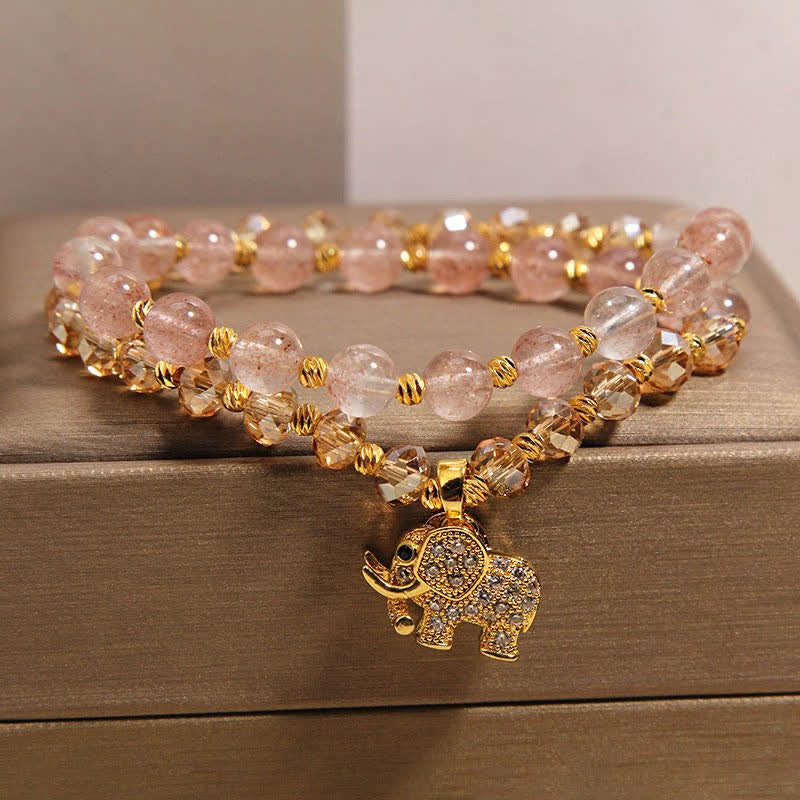 Buddha Stones Double Wrap Strawberry Quartz Elephant Healing Bracelet