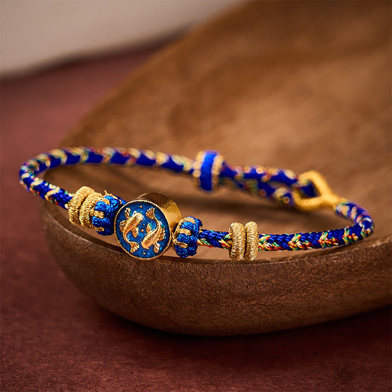 EverestArtstudios Hand-Woven String Double Golden Koi Fish Strength Rope Bracelet