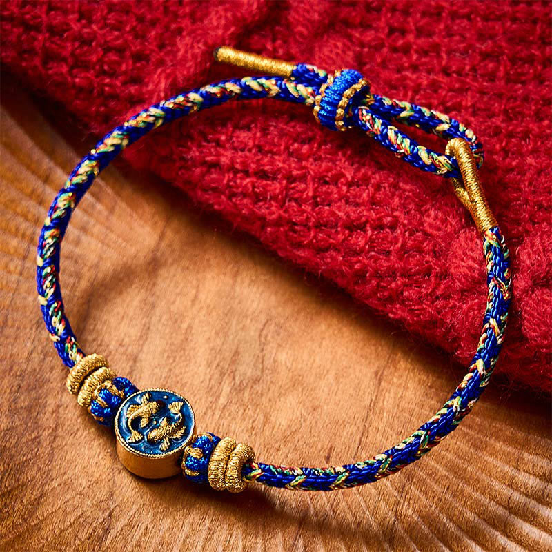 EverestArtstudios Hand-Woven String Double Golden Koi Fish Strength Rope Bracelet