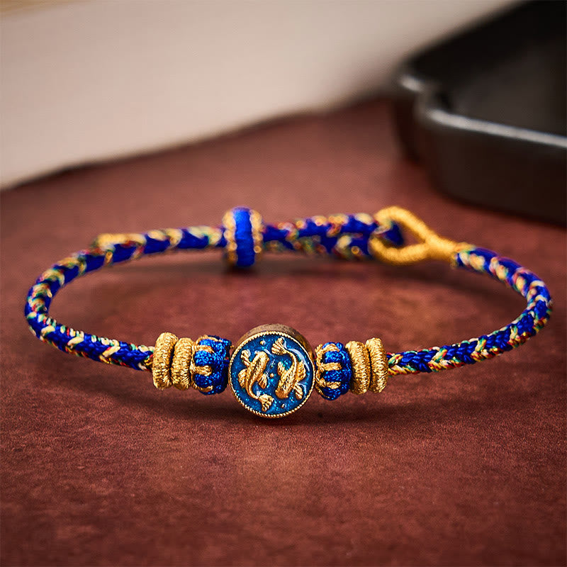 EverestArtstudios Hand-Woven String Double Golden Koi Fish Strength Rope Bracelet