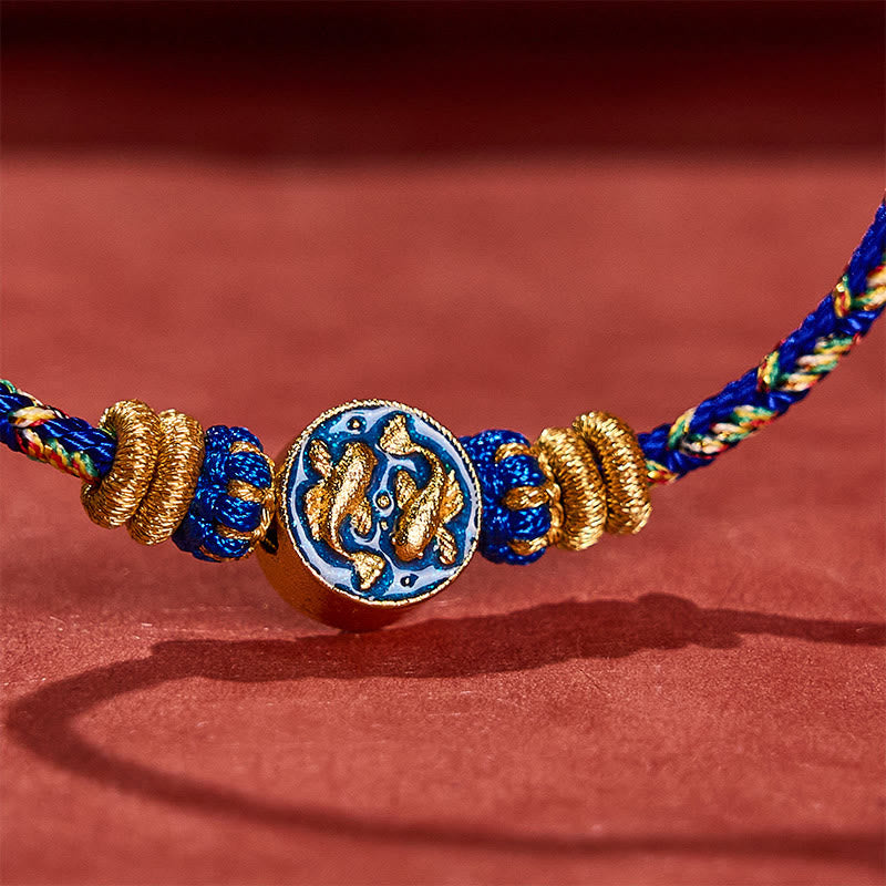 EverestArtstudios Hand-Woven String Double Golden Koi Fish Strength Rope Bracelet