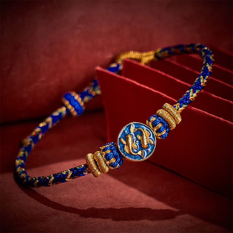 EverestArtstudios Hand-Woven String Double Golden Koi Fish Strength Rope Bracelet